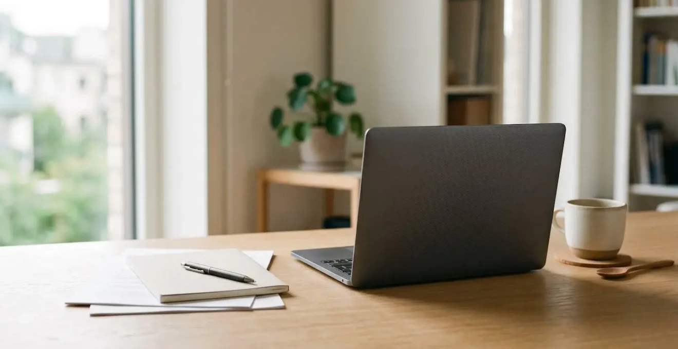Espace de travail professionnel d'un indépendant avec documents fiscaux