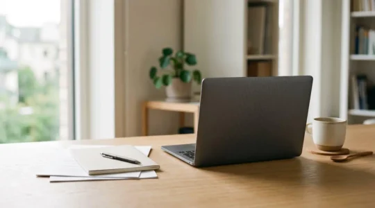 Espace de travail professionnel d'un indépendant avec documents fiscaux