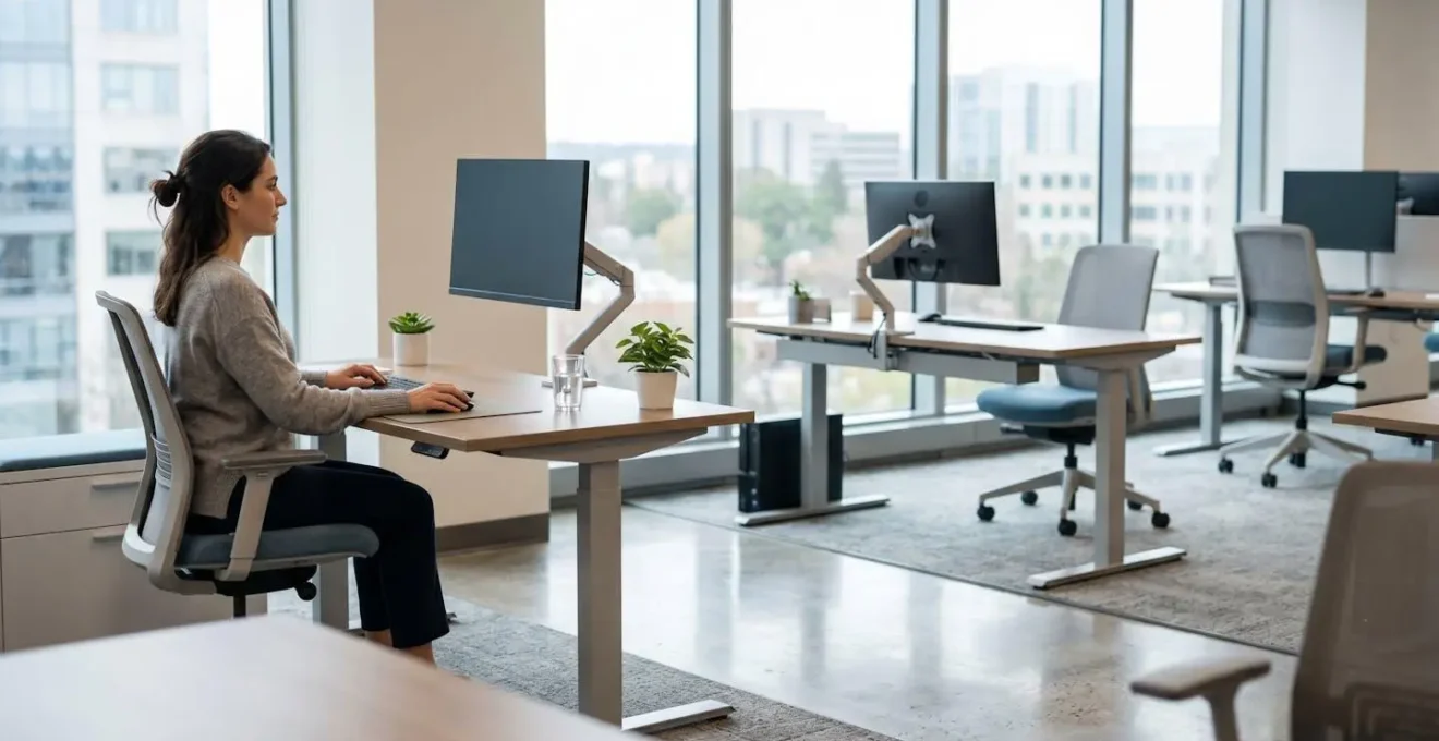 Professionnel au travail adoptant une posture ergonomique pour protéger son appareil locomoteur