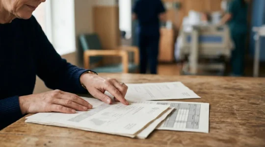 Consultation médicale et documents de remboursement illustrant les dépassements d'honoraires